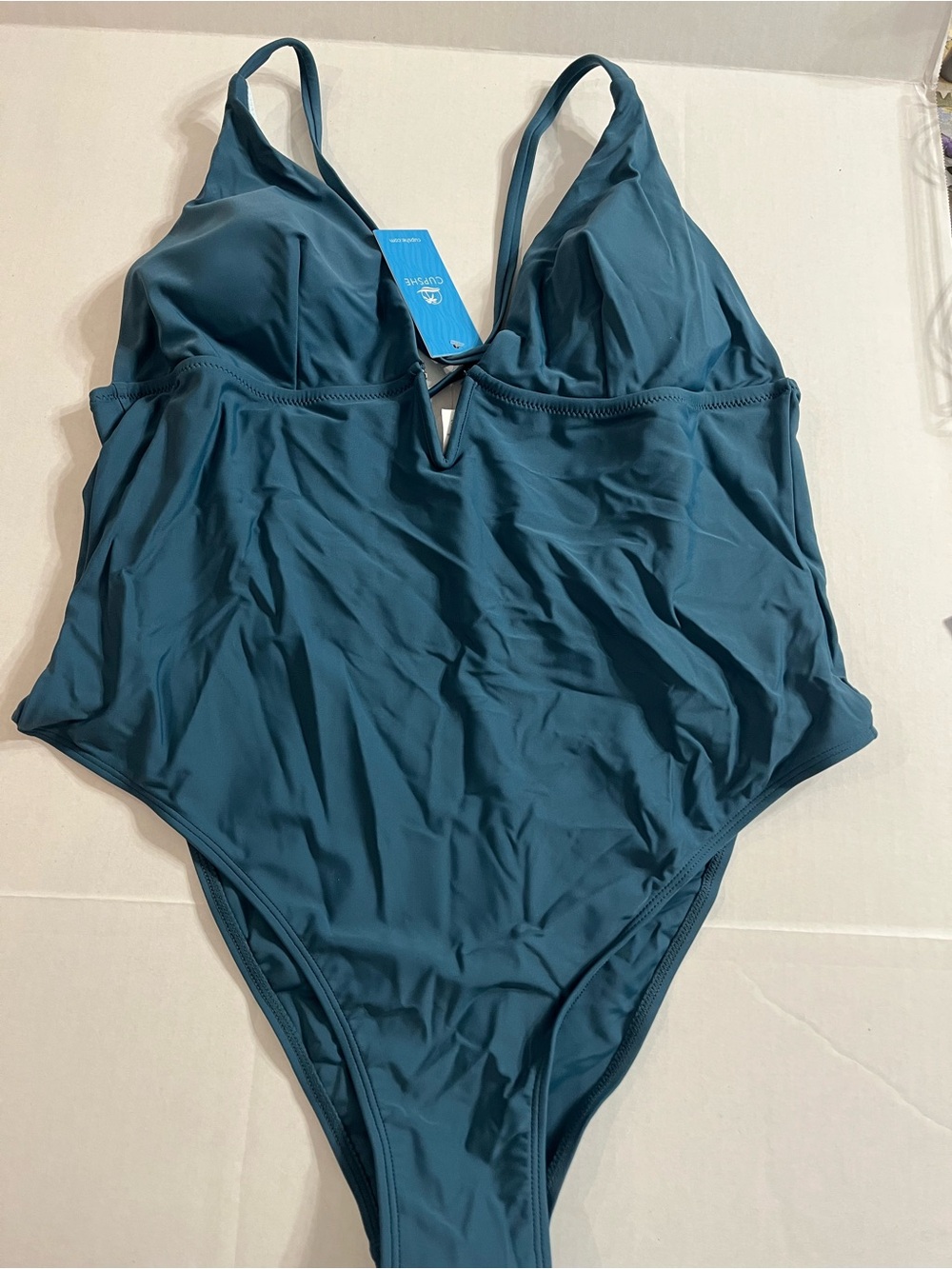 Cupshe NWT Women’s Teal One-Piece Swimsuit with V-Neck Size XL